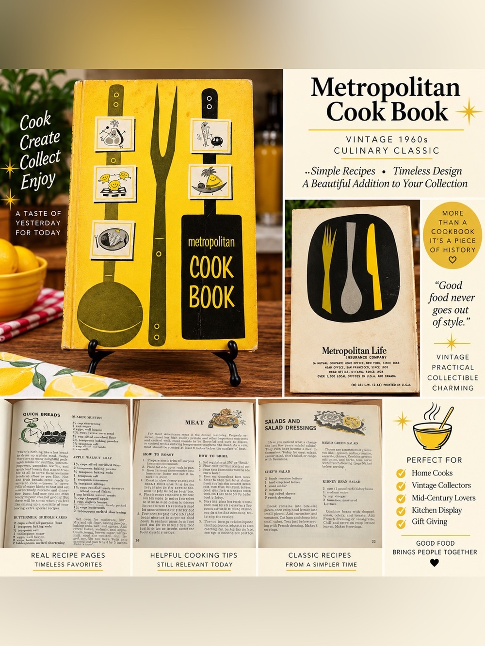 Vintage 1964 Metropolitan Cook Book MetLife MCM Illustrated Recipes 64 Pages